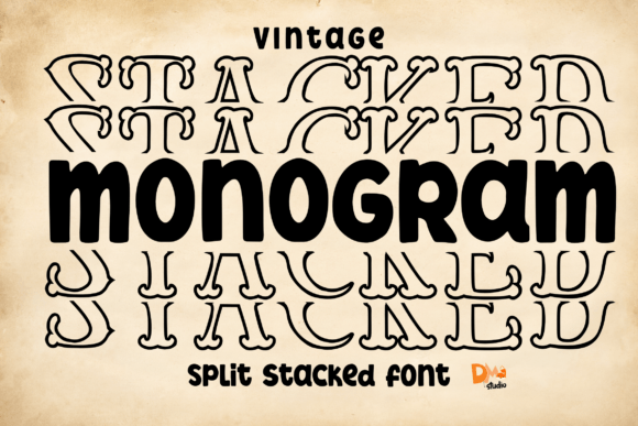 Vintage Monogram Stacked Font for Digital Design